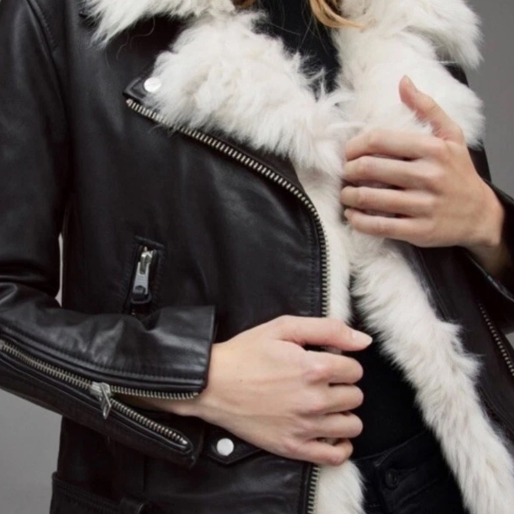 ALLSAINTS Luna 4 in 1 Shearling-Vest Leather Biker Jacket U.S. Sz. 12 - NWT - Picture 3 of 16